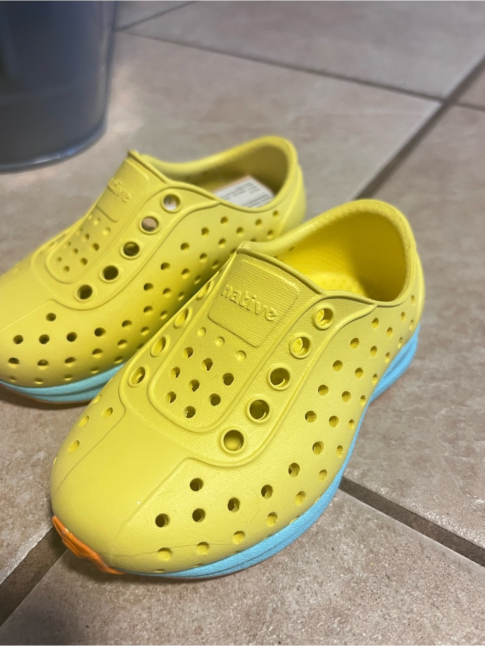 Native Kids Slip-On Water Shoes in Yellow with Blue Sole